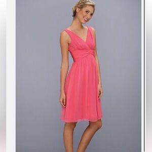 Donna Morgan Pink Sleeveless V Neck Chiffon Formal Jessie Twist Dress Size 8